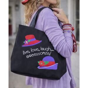 Black Novelty Tote Bag Love Laugh Live Accessorize Graphic Patent Handles